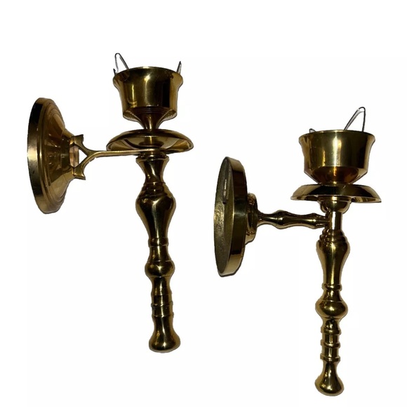 Vintage Brass Wall Sconce Candle Holders Gold Tone Elegant Regency - Picture 2 of 8